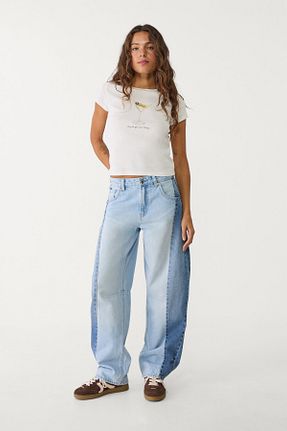 شلوار جین آبی زنانه پاچه گشاد Stradivarius - کد 899340898