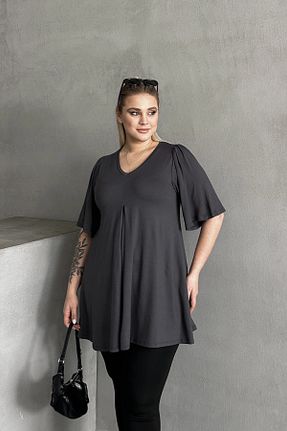 بلوز سایز بزرگ طوسی زنانه سایز بزرگ Stil Diva - کد 899383783