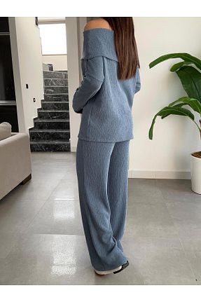 ست بالاتنه و پائین تنه آبی زنانه بافتنی MADAM PARLA - کد 899420640