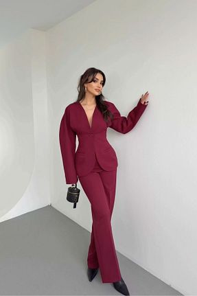 ست بالاتنه و پائین تنه زرشکی زنانه بافتنی fmnbutik - کد 899163806