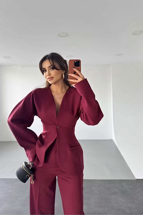ست بالاتنه و پائین تنه زرشکی زنانه بافتنی fmnbutik - کد 899163806