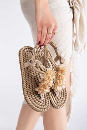 صندل بژ زنانه پاشنه تخت OLA - کد 888993887