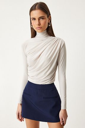 بلوز بژ زنانه ساده Lovelyİstanbul - کد 819202413