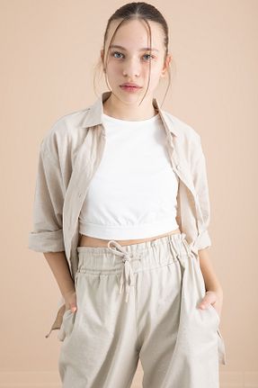ست بالاتنه و پائین تنه بژ بچه گانه بافتنی Cansın Mini - کد 900328307