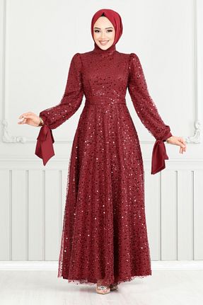 لباس مجلسی حجاب زرشکی زنانه یقه دوچرخه ModaMerve - کد 899494799