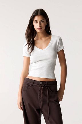 تیشرت طوسی زنانه رگولار Pull & Bear - کد 899305175