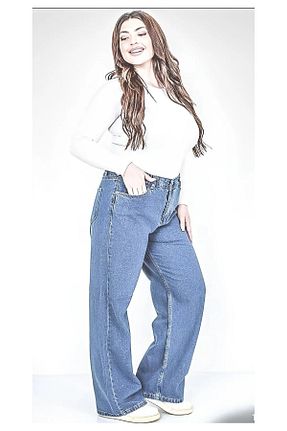 شلوار جین سایز بزرگ آبی زنانه پاچه گشاد TRENDNATUREL - کد 884524234