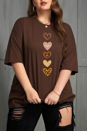 تیشرت قهوه ای زنانه اورسایز Wish BF - کد 899576428