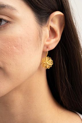 گوشواره نقره طلائی زنانه 925 عیار Sümer Telkari - کد 776601522