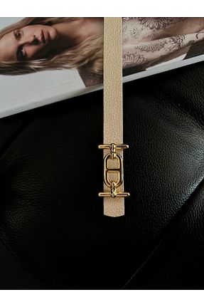 کمربند بژ چرم مصنوعی Fiori - کد 899582060