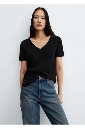 تیشرت مشکی زنانه اسلیم فیت MANGO - کد 755011736