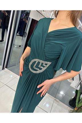 لباس مجلسی سایز بزرگ سبز زنانه یقه هفت abiyenebak - کد 900535039