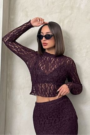 ست بالاتنه و پائین تنه زرشکی زنانه بافت Lady Pixie - کد 899642642
