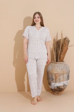 ست لباس راحتی سایز بزرگ طوسی زنانه چاپی SEBOTEKS - کد 899721232