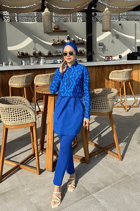 مایو حجاب آبی زنانه چاپی lurex moda - کد 899755553