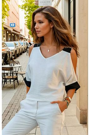 بلوز سفید زنانه اورسایز Pasaklı Giyim - کد 898380139