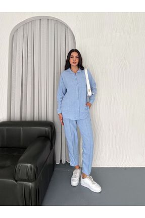ست بالاتنه و پائین تنه آبی زنانه بافتنی sportiness - کد 899760408