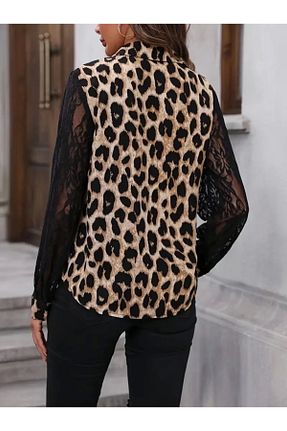 بلوز قهوه ای زنانه طرح دار Genel Markalar - کد 882395339