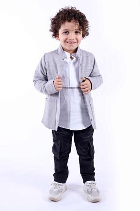 ست بالاتنه و پائین تنه طوسی بچه گانه بافتنی xo kids moda - کد 900775465