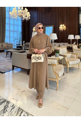 ست بالاتنه و پائین تنه حجاب قهوه ای زنانه Çan sevannaluxurydesign - کد 899863134