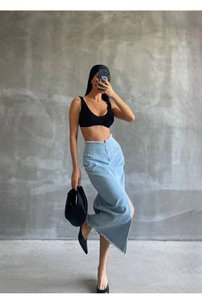 دامن آبی زنانه ساتن Miss Beyoğlu - کد 899867966