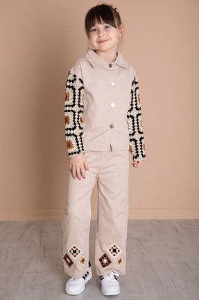 ست بالاتنه و پائین تنه بژ بچه گانه بافتنی Cansın Mini - کد 901681313