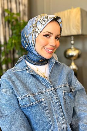 روسری آبی پلی استر Aker - کد 736044322