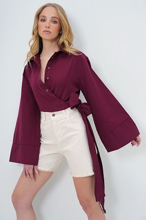 پیراهن زرشکی زنانه دو سینه Trend Alaçatı Stili - کد 899577915