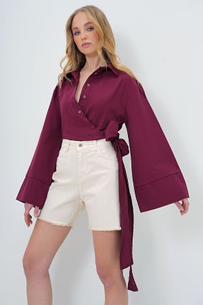 پیراهن زرشکی زنانه دو سینه Trend Alaçatı Stili - کد 899577915
