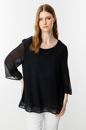 بلوز سایز بزرگ مشکی زنانه Straight Ekol - کد 900028926
