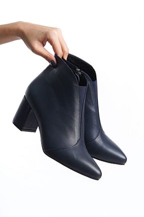بوت / نیم بوت سرمه ای زنانه چرم خالص Deripabuc - کد 788027546