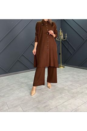 ست بالاتنه و پائین تنه حجاب قهوه ای زنانه Relaxed NİSUM MODA - کد 892247011