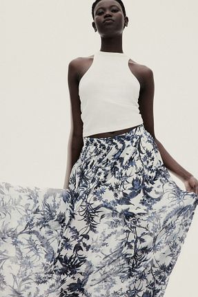 دامن سفید زنانه گلدار H&M - کد 900236043