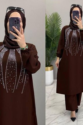 ست بالاتنه و پائین تنه حجاب زرشکی زنانه سایز بزرگ Mercan - کد 897519015