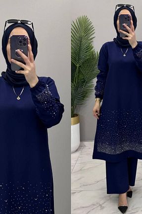 ست بالاتنه و پائین تنه حجاب سرمه ای زنانه سایز بزرگ Mercan - کد 897521245