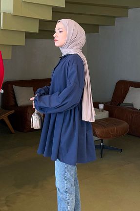 پیراهن حجاب سرمه ای زنانه اورسایز lamelif - کد 900413502