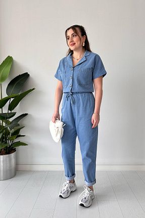 سرهمی آبی زنانه آستین کوتاه MaziButik - کد 901446820