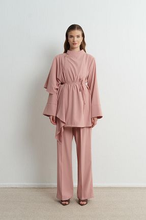 ست بالاتنه و پائین تنه صورتی زنانه بافتنی Ahel Tasarım - کد 900305188