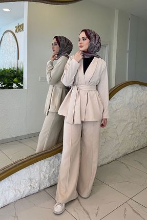ست بالاتنه و پائین تنه حجاب بژ زنانه رگولار SİNDAL - کد 900325837