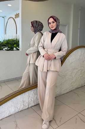 ست بالاتنه و پائین تنه حجاب بژ زنانه رگولار SİNDAL - کد 900325837