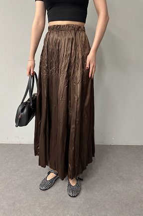 دامن قهوه ای زنانه ساتن lizge giyim - کد 900373943