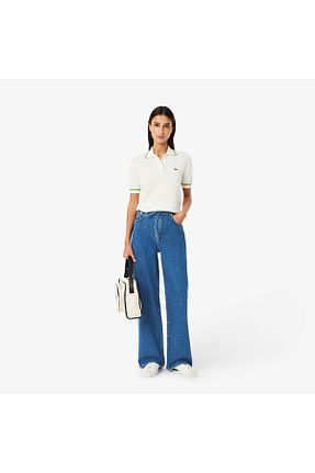 شلوار جین آبی زنانه پاچه گشاد Lacoste - کد 900381783
