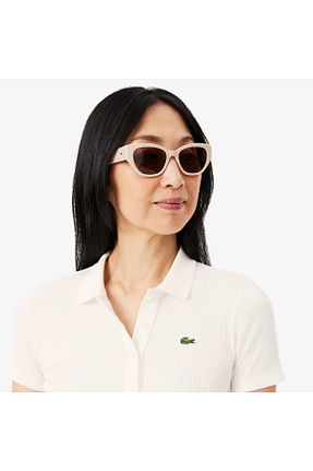 پولوشرت سفید زنانه پنبه ای Lacoste - کد 670327555