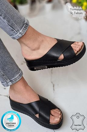 دمپائی مشکی زنانه چرم مصنوعی neon shoes - کد 237176971