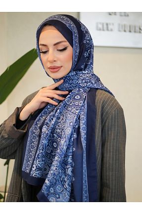 روسری آبی پنبه پلی استر efdal şal eşarp - کد 900487396