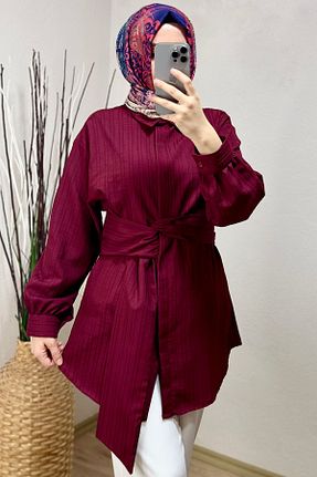 پیراهن حجاب زرشکی زنانه رگولار HİFADEN - کد 882664182