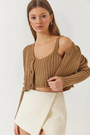 ست بالاتنه و پائین تنه قهوه ای زنانه تریکو Bianco Lucci - کد 901845201
