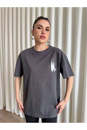 تیشرت طوسی زنانه گشاد Butik - کد 900607159