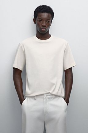 تیشرت سفید مردانه یقه دوچرخه Massimo Dutti - کد 900574804