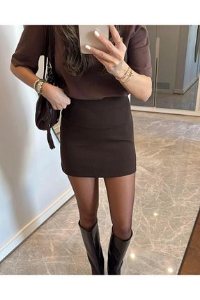 دامن قهوه ای زنانه ساده Aysha Butik - کد 900559153